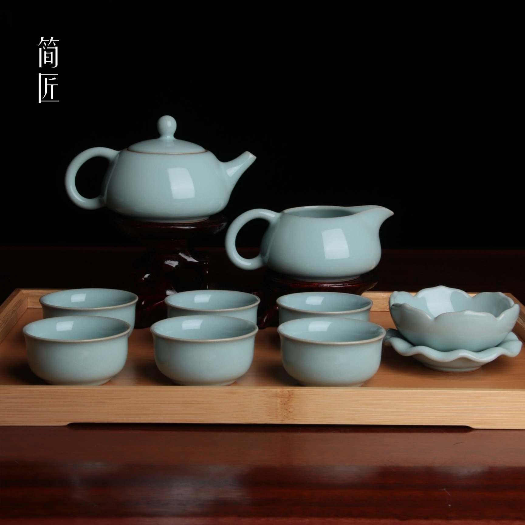 简匠当代臻选天青 高端汝窑石瓢茶具套装礼盒功夫茶具套装