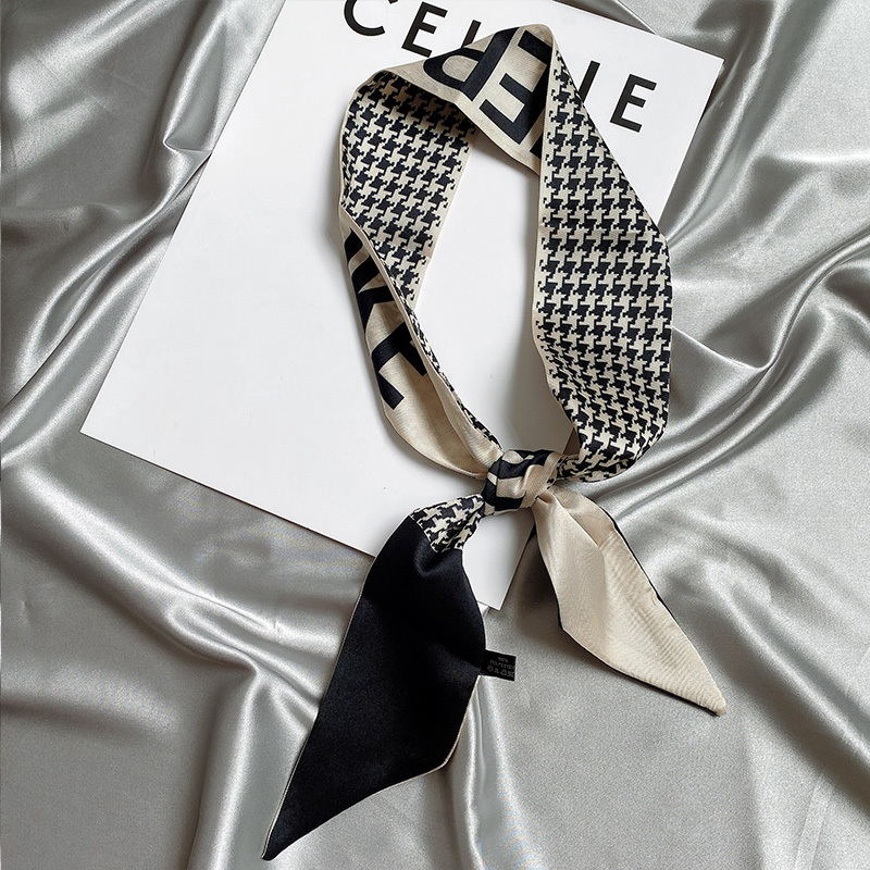 千鸟格长条小搭配气质双面绑包包手柄丝带飘带字母装饰小领巾礼物