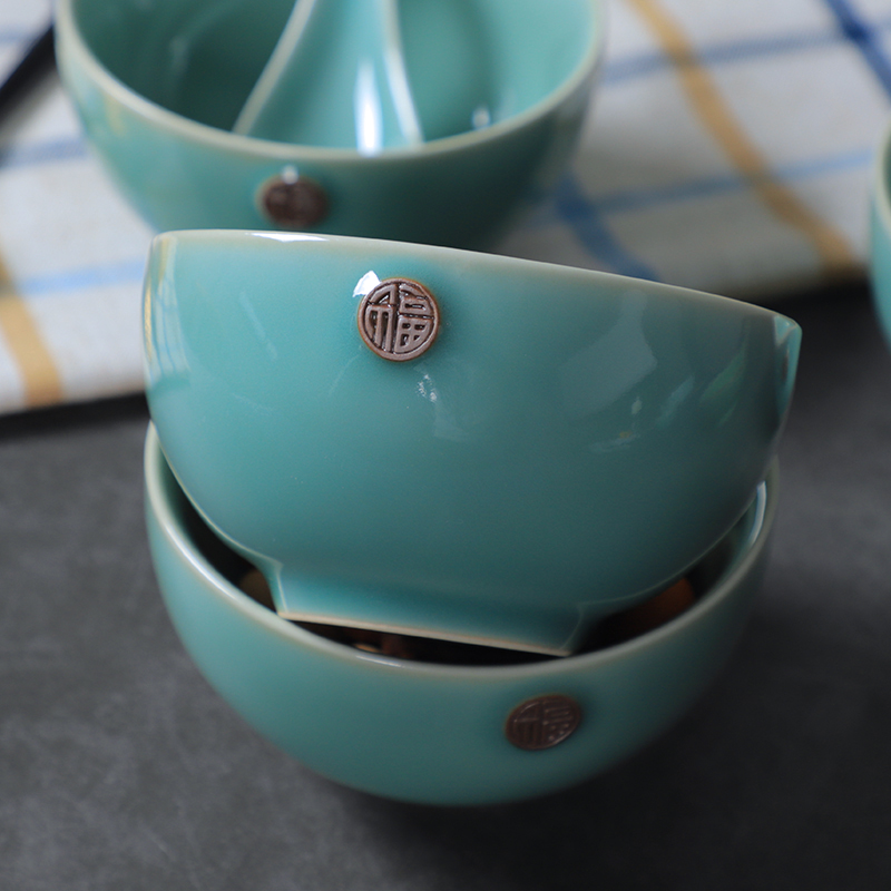 龙泉青瓷碗陶瓷餐具家用米饭碗福字碗吃饭碗创意碗碟小汤碗复古碗