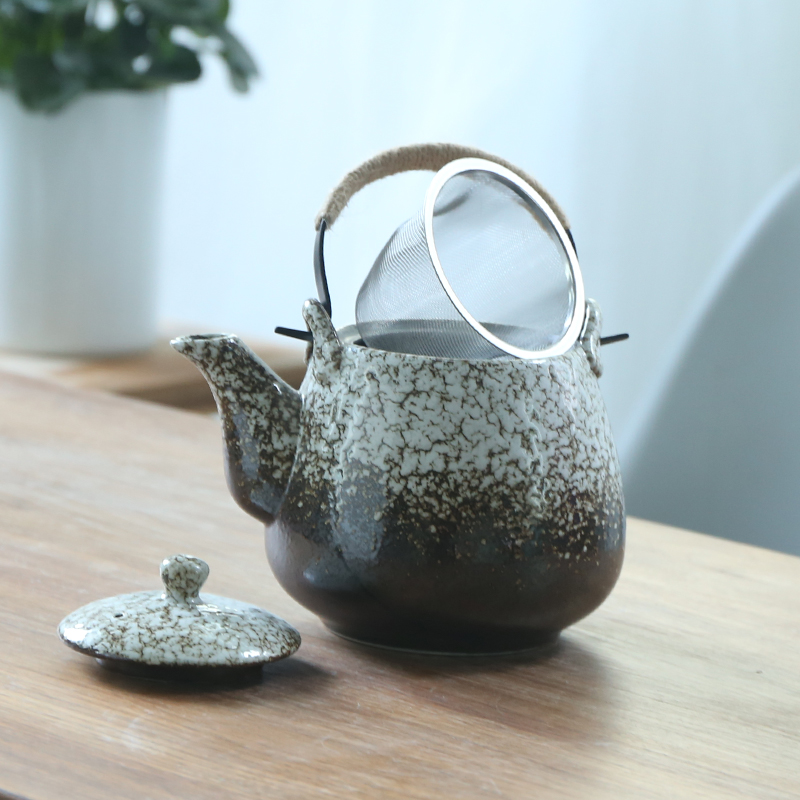窑变大容量提梁壶单壶1升1.5升陶瓷水壶餐厅泡茶壶带过滤网家用壶