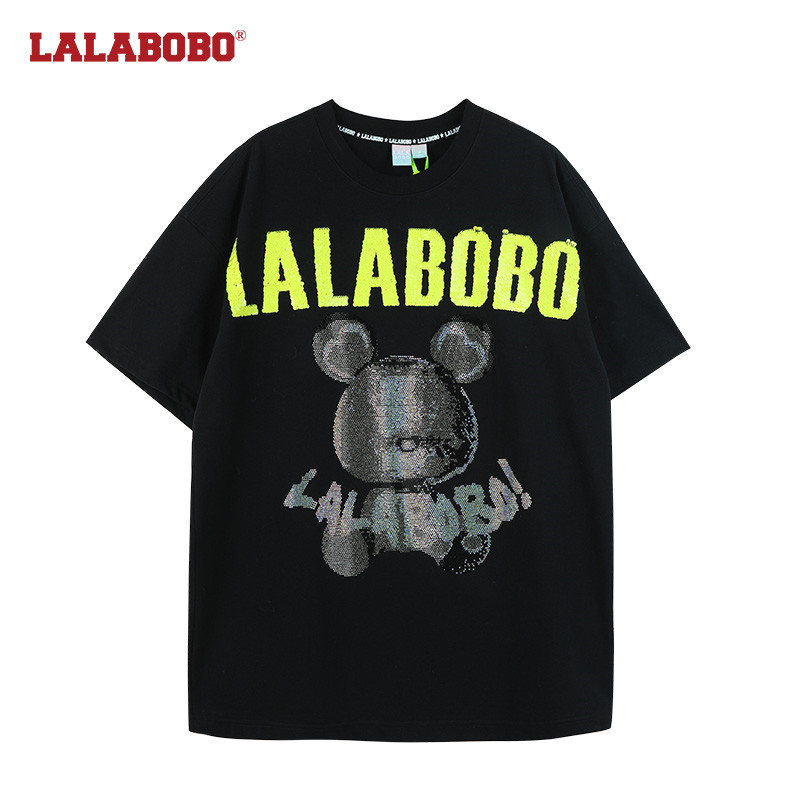 石家庄奥莱(有油不退不换)圆领熊烫钻小熊宽松T恤|L22A-WSDT15