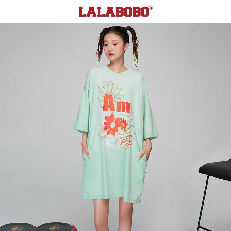 武汉(微瑕不退不换）LALABOBO时尚休闲宽松印花连衣裙L21B-WSDT26