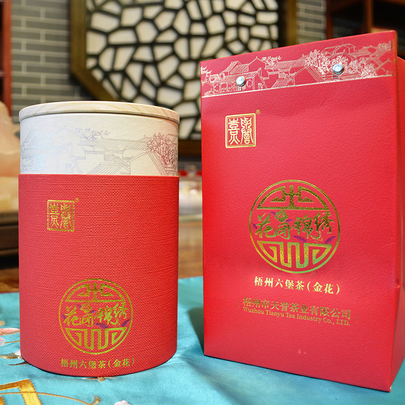 花团锦绣金花点点六堡茶500克2012年陈化