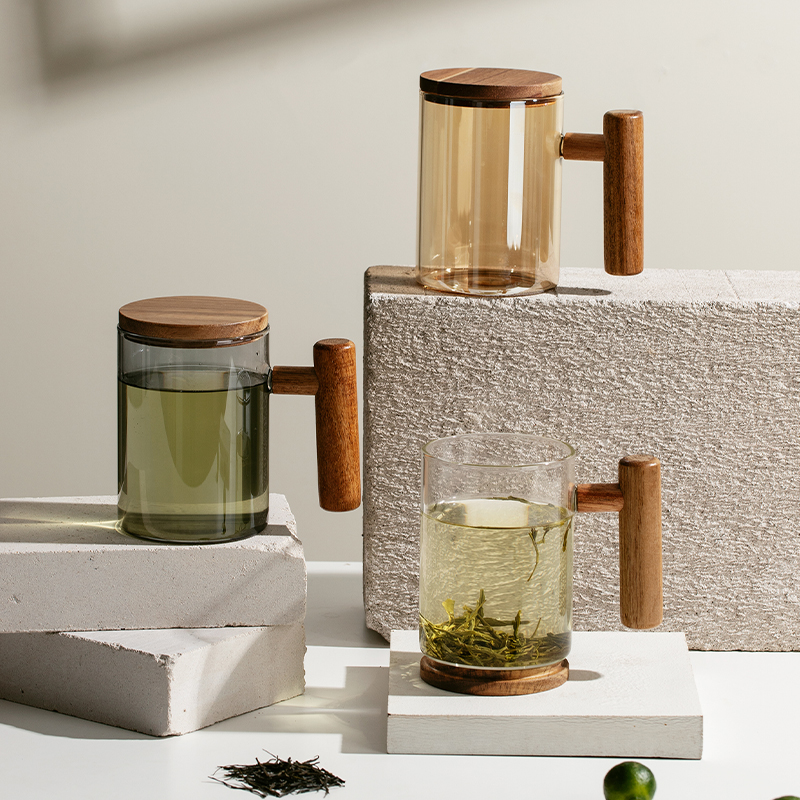 新款玻璃杯家用喝水杯子女办公室男专个人用泡茶杯大容量带盖带把