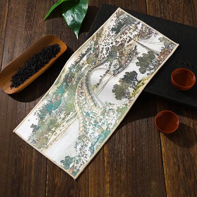 【念恩宠粉】茶巾布大号36CM*18CM茶台茶桌吸水茶巾彩绘茶布茶道