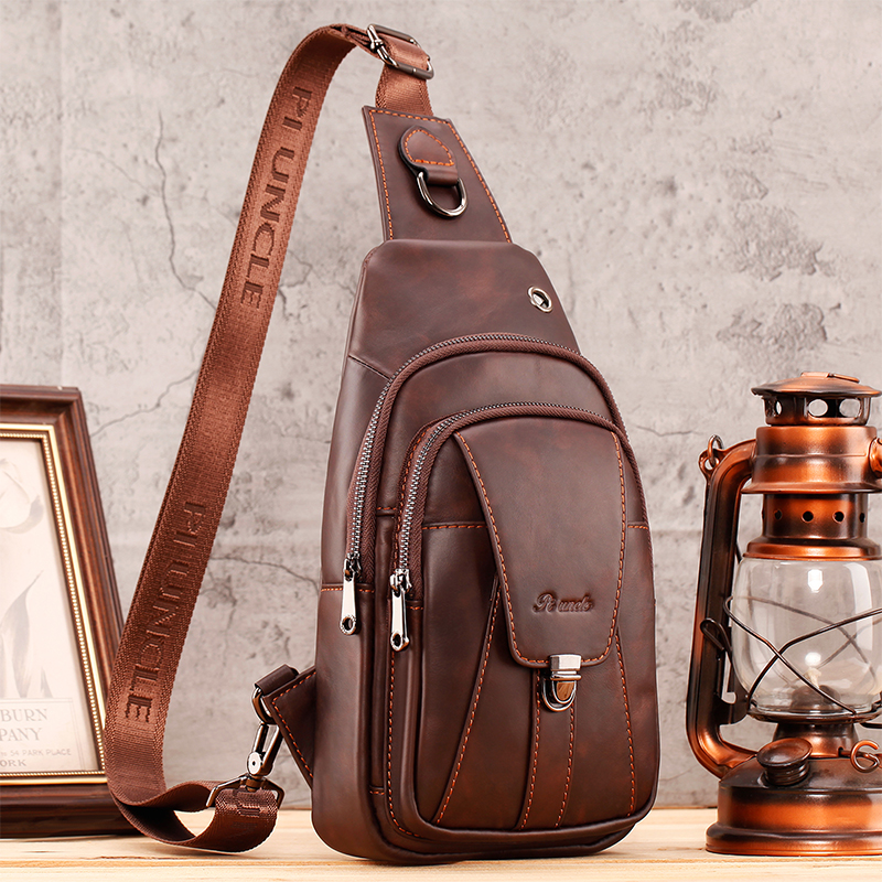 真皮单肩斜挎包男士运动挎包上班通勤外出专用包时尚潮流2025新款