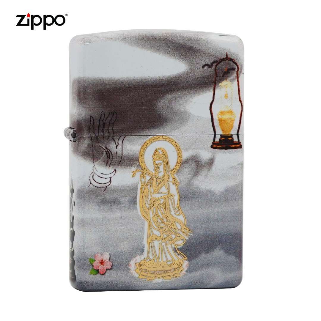 ZIPPO【观心】立体描金钢琴烤漆 观世音菩萨普度众生绒盒装打火机