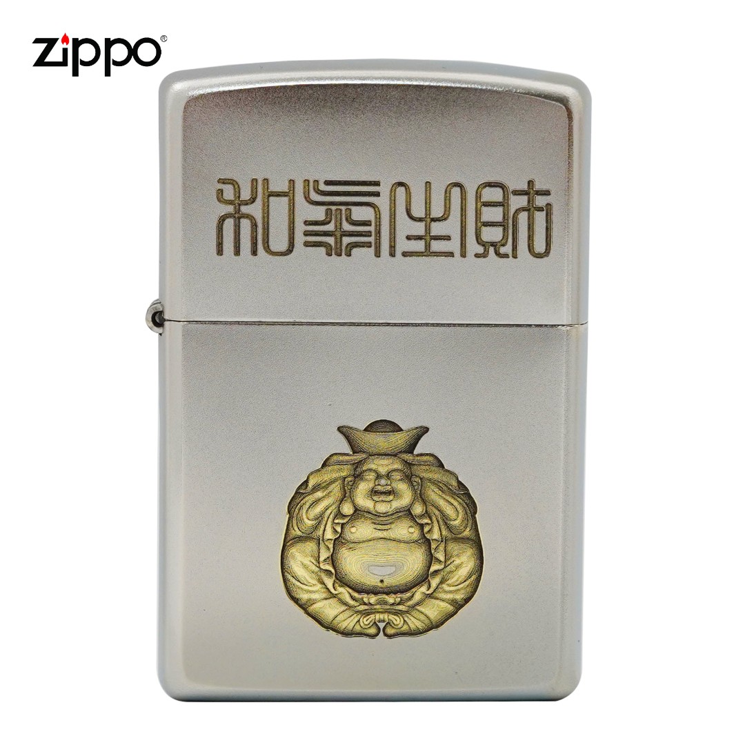 ZIPPO正品打火机 和气生财 金冰双色弥勒佛 男士防风打火机