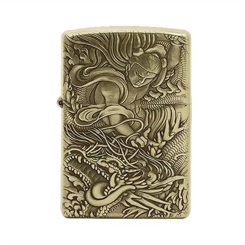 ZIPPO/之宝【哪吒闹海】立体浮雕-黄铜盔甲男士防风打火机DY8712FD