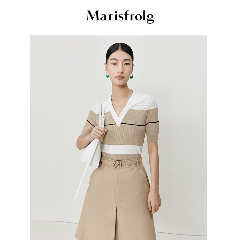 Marisfrolg玛丝菲尔夏季通勤条纹经典时尚撞色毛衣A1CX2822M
