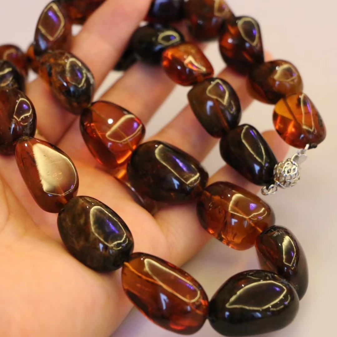 天然抚顺琥珀西坑老料随形原石项链