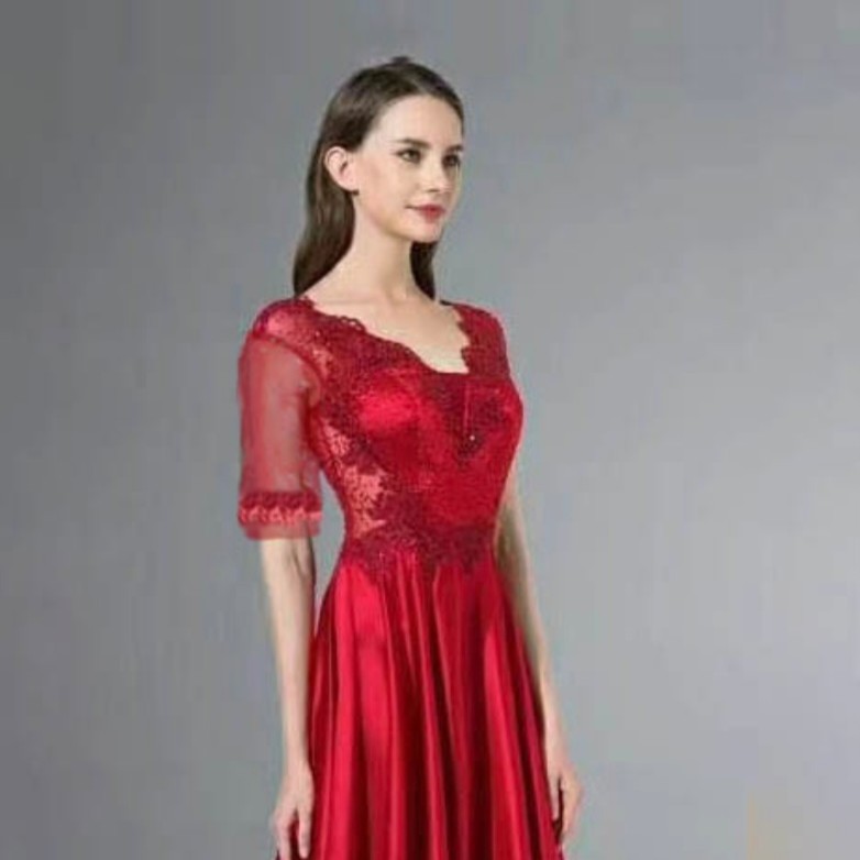 2022新款红色/蓝色/黑色/显瘦高端V领高级礼服