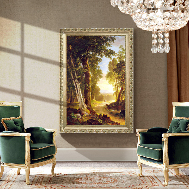 璇美简欧走廊别墅挂画风景画古典玄幻壁画欧式玄关装饰画竖版油画