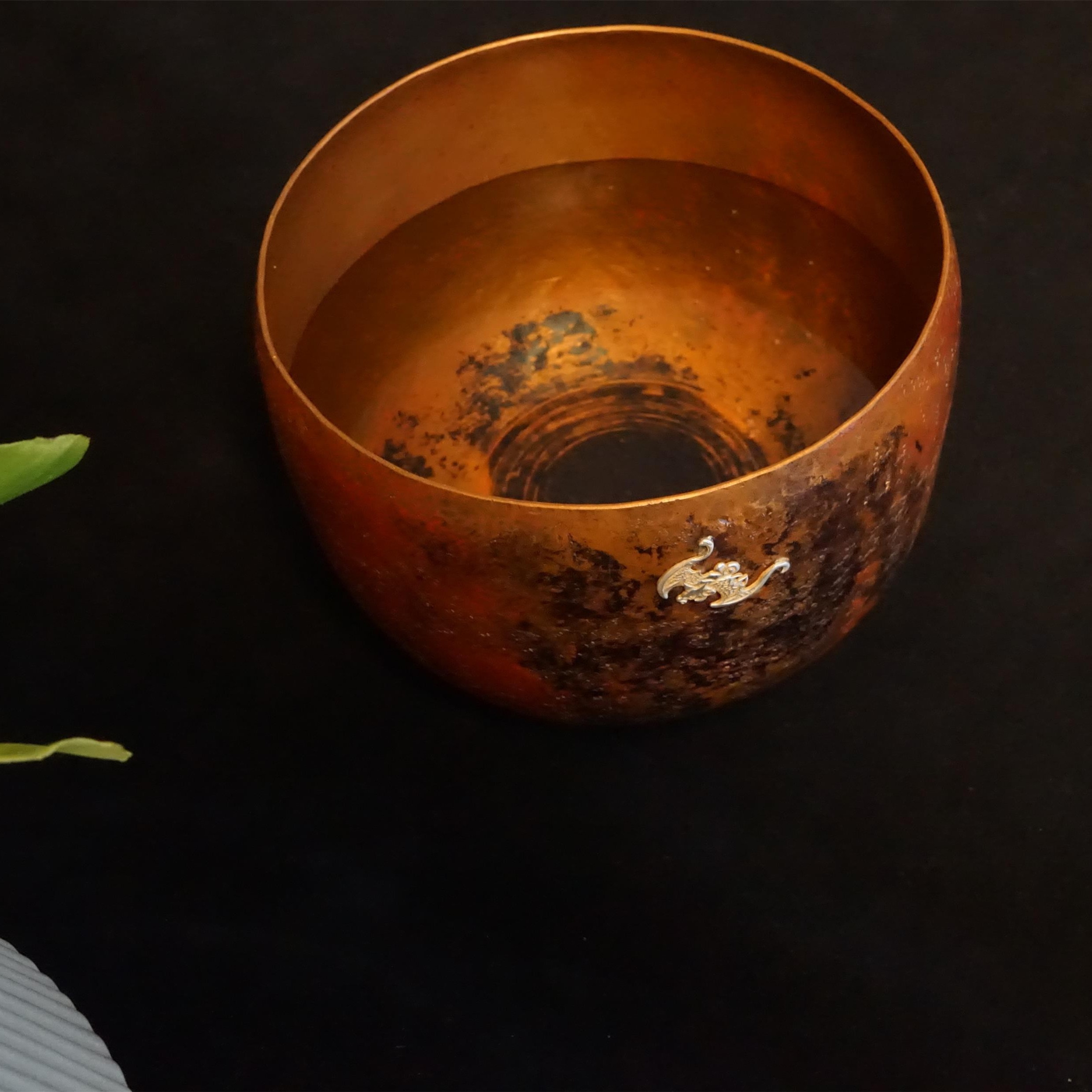 JIANGXIAOYU/匠小鱼匠小鱼出品手工锻打嵌银蝙蝠紫铜建水  茶渣缸