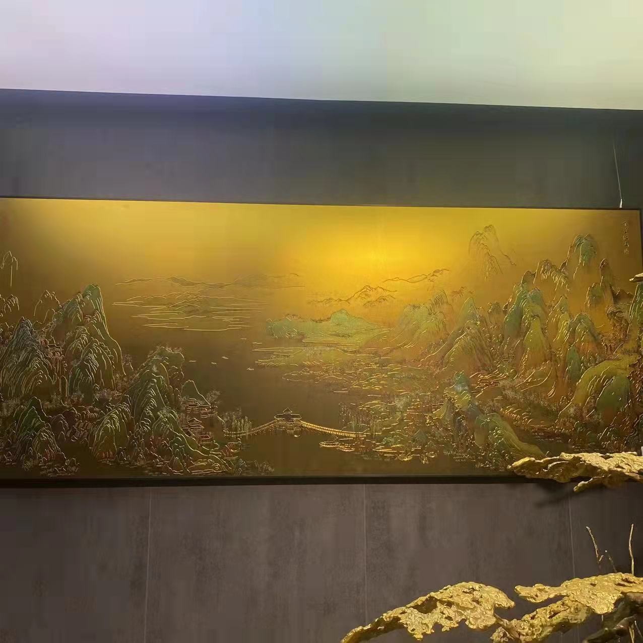 铜金岁月《千里江山》铜箔合金喷绘工艺品精品精美家居客厅背景摆件