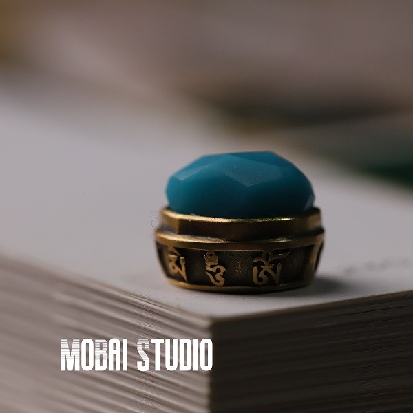 MOBAI默白出品-「六字箴言」绿松石黄金配饰复古文玩手工配饰