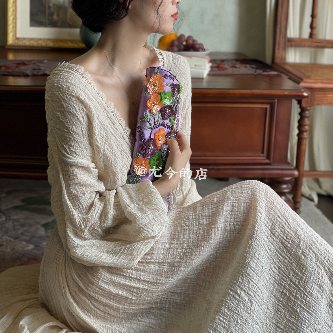 百搭温柔复古气质腋下斜挎包手工钉珠女包搭配旗袍汉服中式包包25