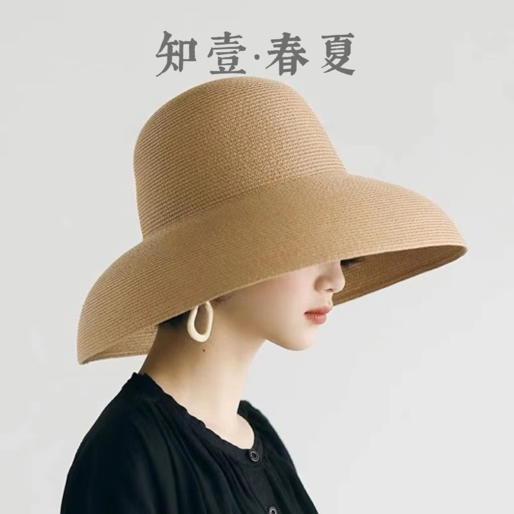 春夏法式赫本风简约时尚大帽檐防晒防紫外线编织可折叠草帽遮脸
