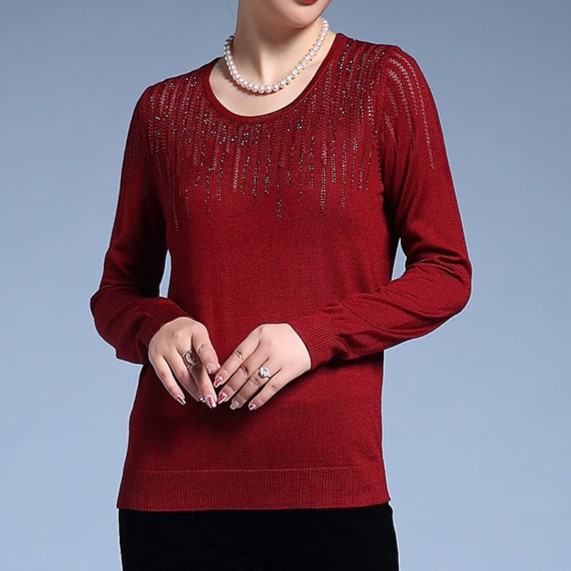 春秋季新款妈妈装短款针织衫时尚百搭打底衫洋气圆领大码羊毛衣