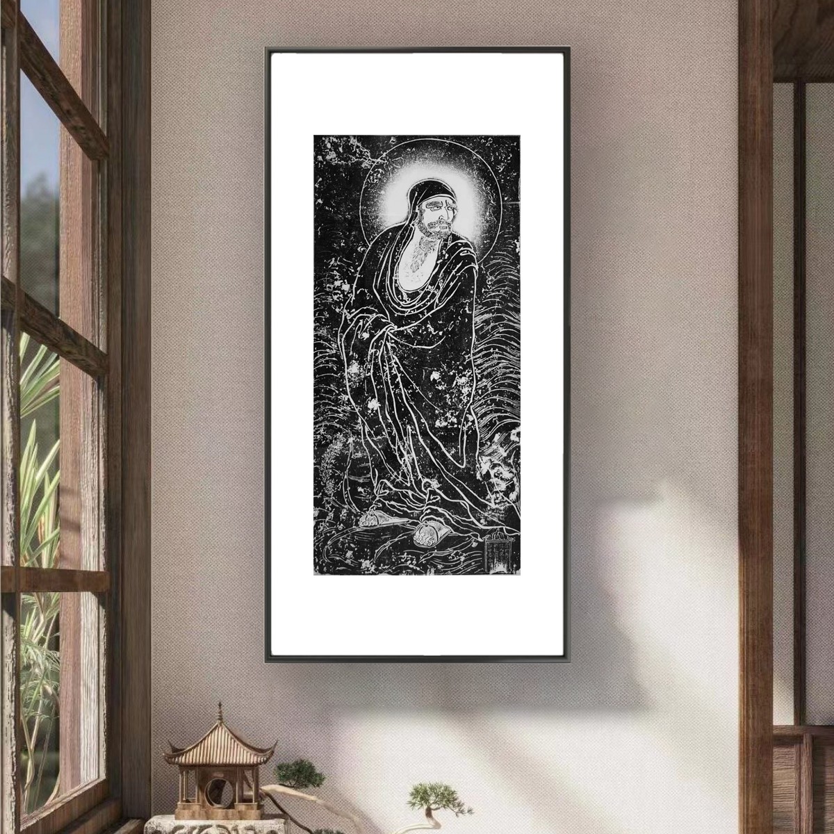 【拓本纪】达摩一苇渡江拓片浓墨款 纯手工拓制 非印刷品73*153cm