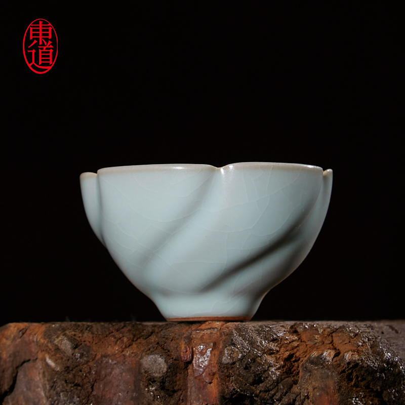 东道汝窑旋纹梅花杯（天青）手工主人杯茶杯单杯品茗杯茶具高档