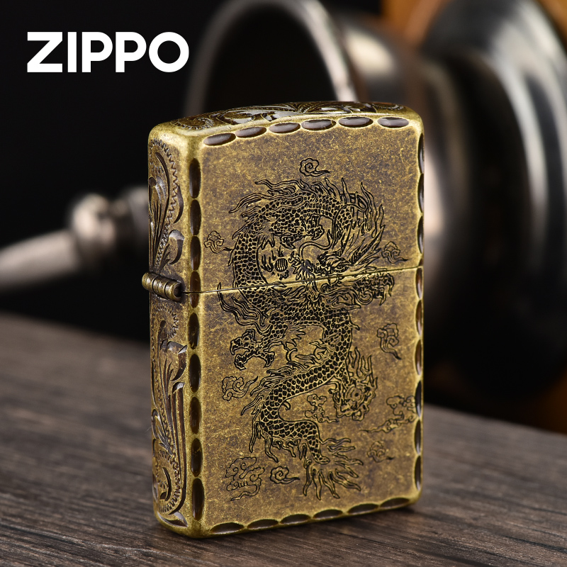 ZIPPO打火机精选经销商版手雕205-DD-000284-古铜富贵花龙