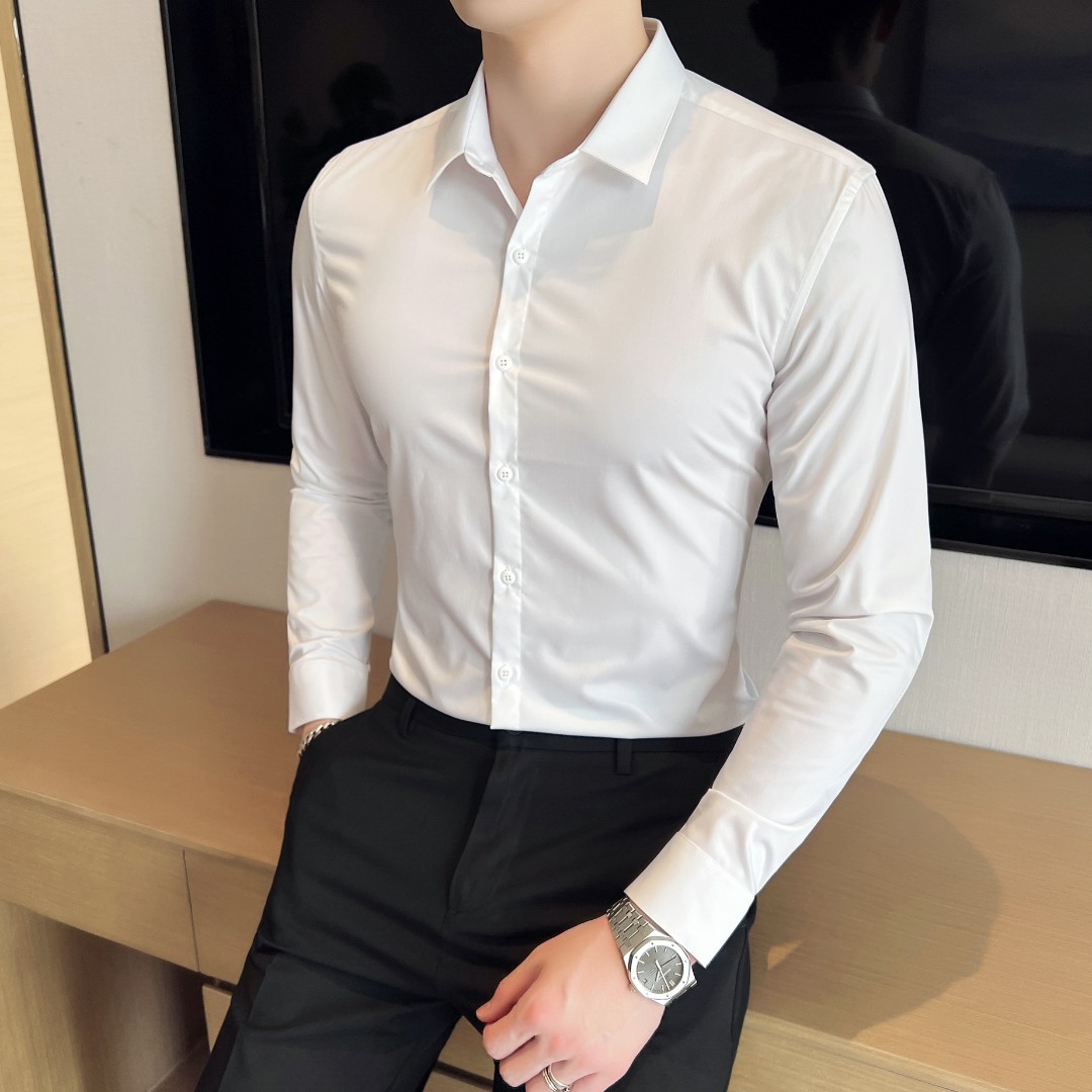 WG2秋季韩版修身休闲衬衣男士衬衫男潮长袖衬衫男纯色上衣男帅气