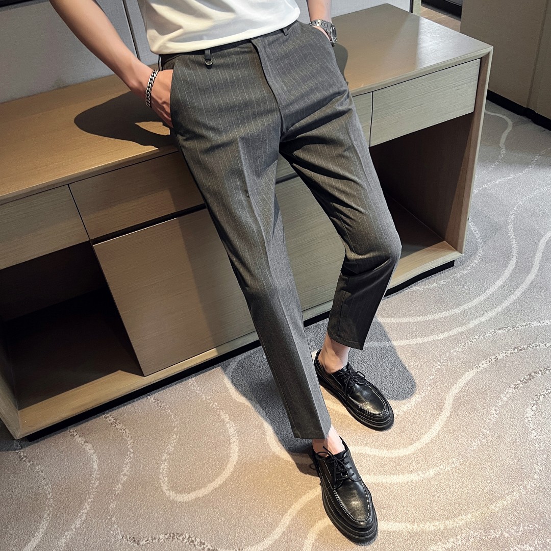 WG2新款男裤男士休闲裤 韩版潮流九分小脚裤 男款条纹长裤西裤男