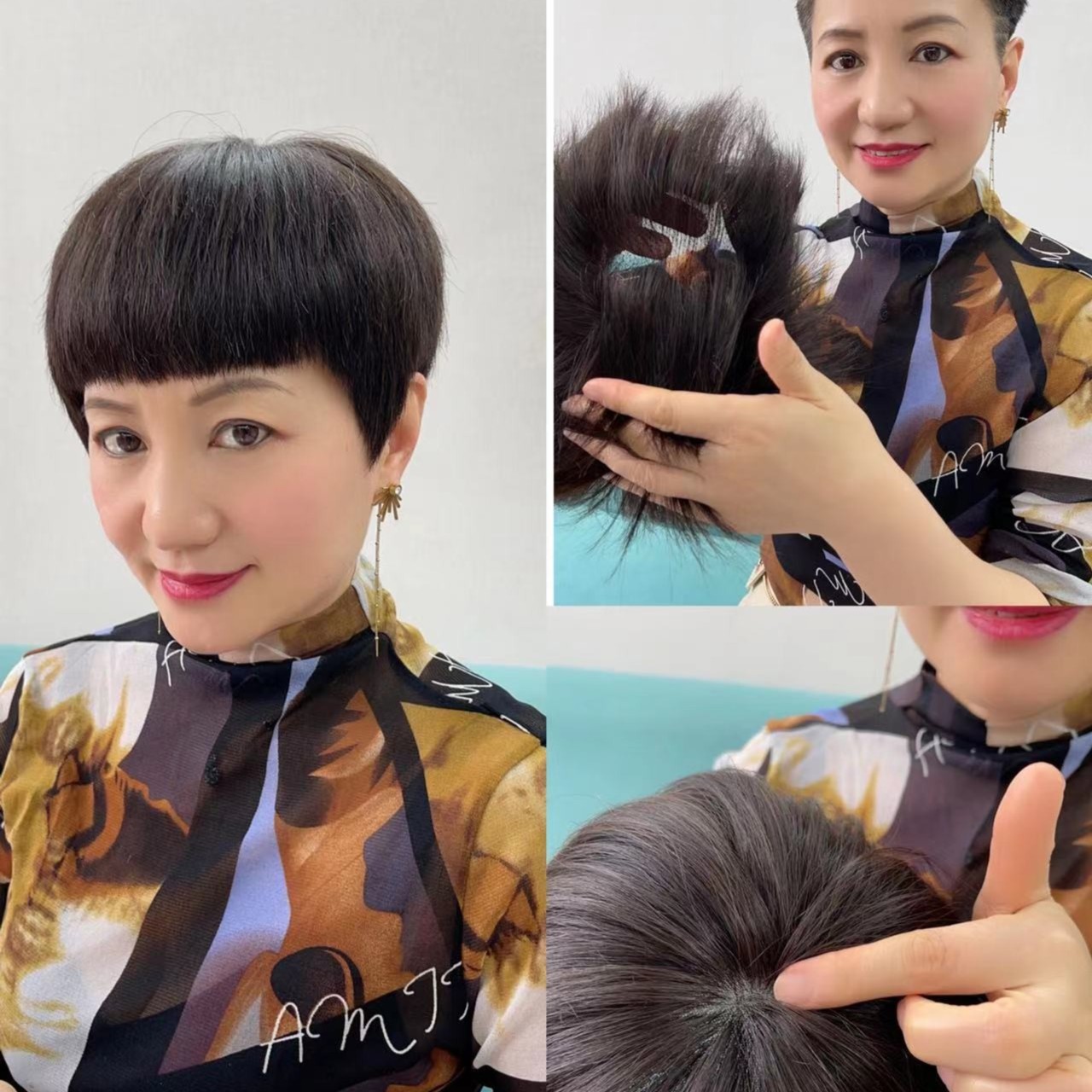 16号链接女全手织定制款齐刘海小短发全头套