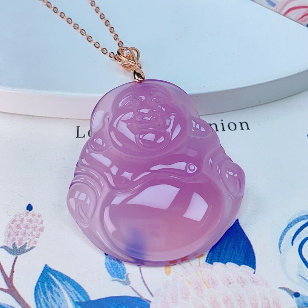 【周年店庆】天然紫罗兰佛公(不含链) 925银扣头 笑脸大肚佛 带证书