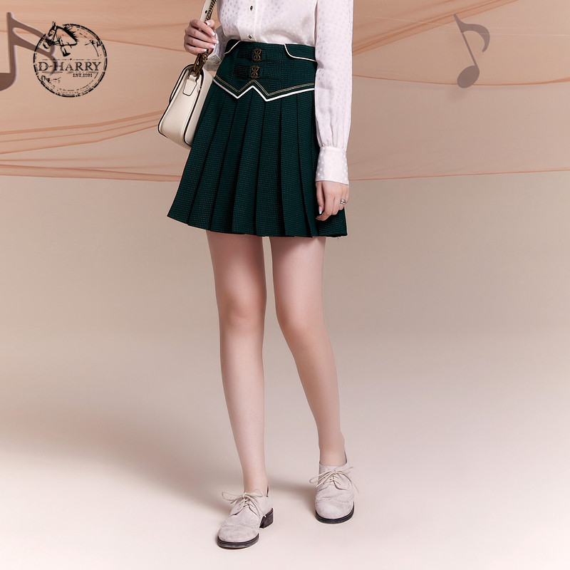 D-HARRY/迪哈利百褶裙高腰半身裙女士裙子DH221M93821D