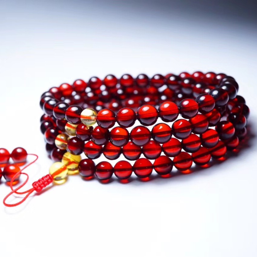 天然缅甸琥珀血珀108颗佛珠项链珠子