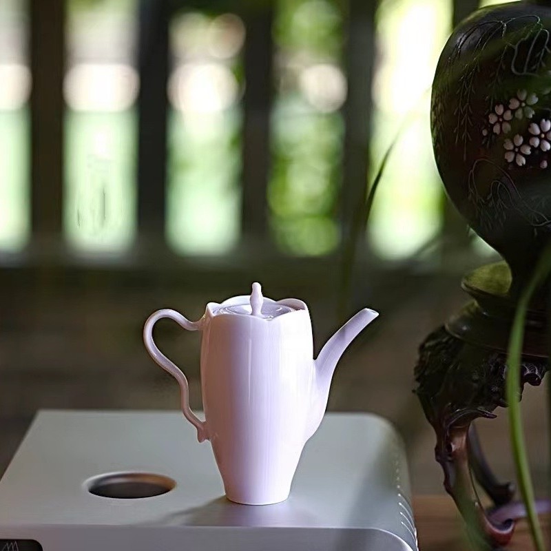 予御-器物之美高端茶器喝茶神器-青塘单色釉花口水滴壶（桃粉釉）