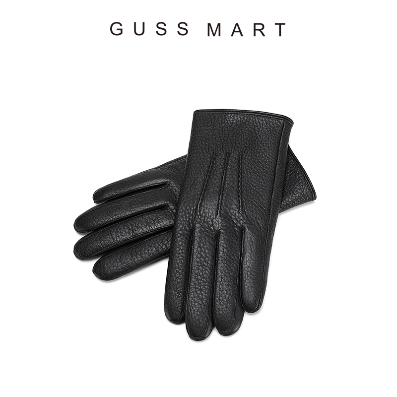 GUSS MART/戈斯迈特新西兰真鹿皮手套男加绒保暖加厚防寒秋冬男士
