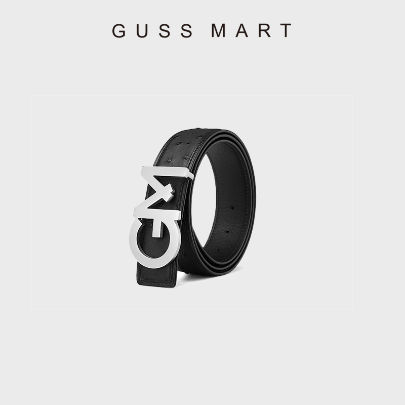 GUSS MART/戈斯迈特腰带真皮进口鸵鸟皮带男士商务时尚休闲平滑扣