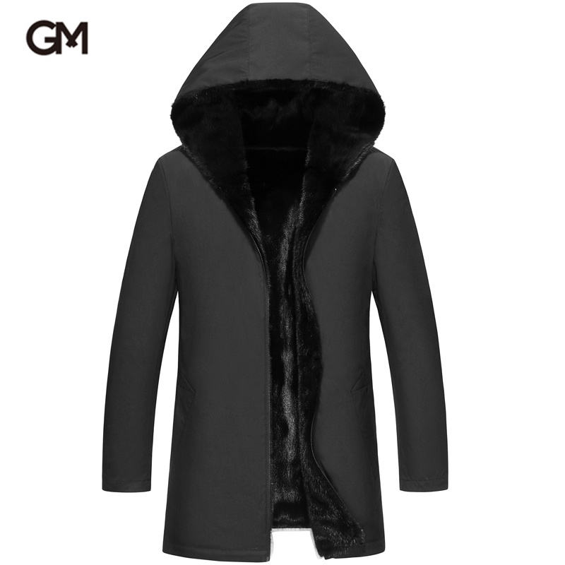 GUSS MART/戈斯迈特双面穿派克服男水貂皮草连帽整貂皮大衣中长款