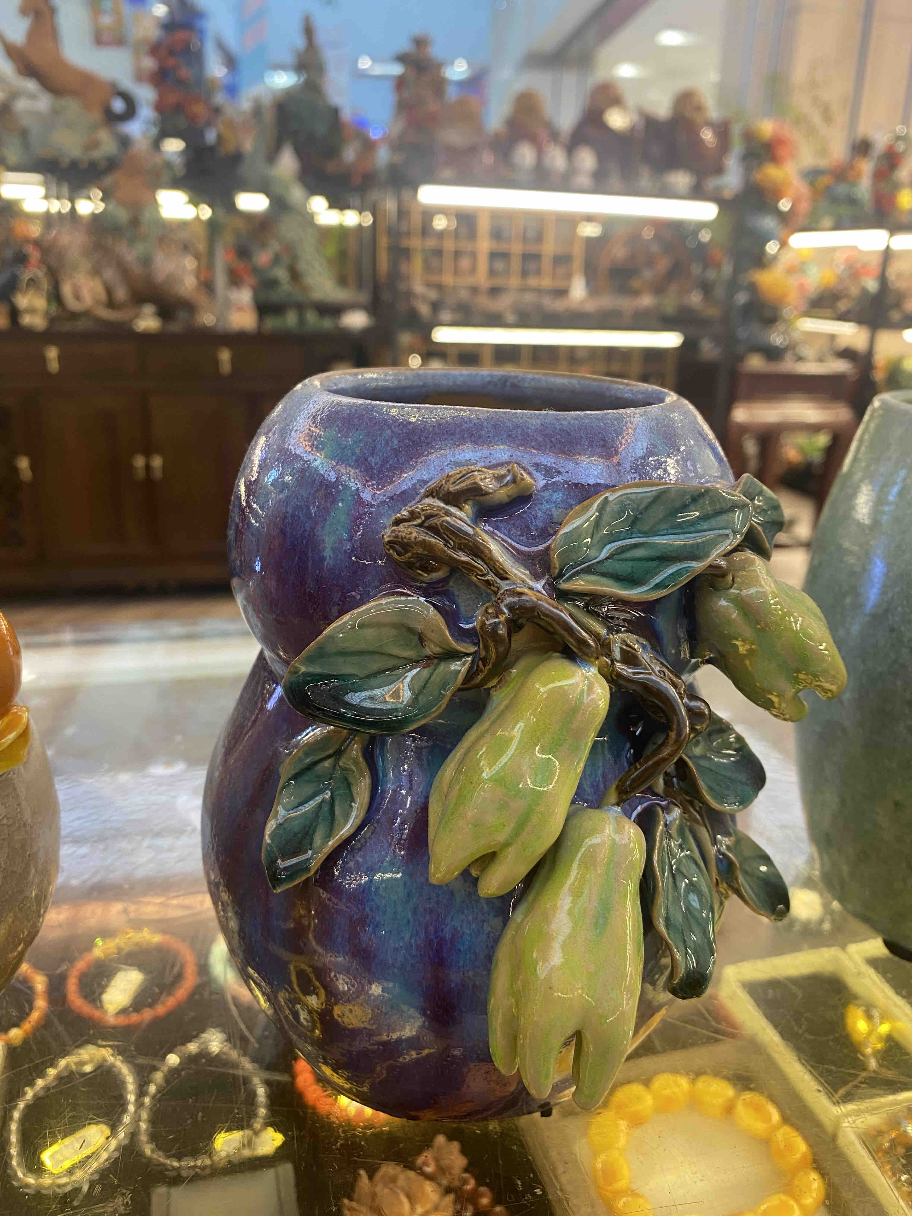 《纯手工贴花瓶陶瓷》花果花瓶摆件陶瓷摆件