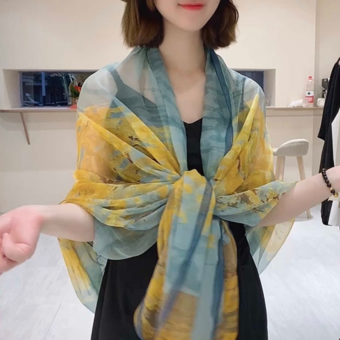 【暗色*秋意浓】云锦纱130×180沙滩巾防晒披肩围巾