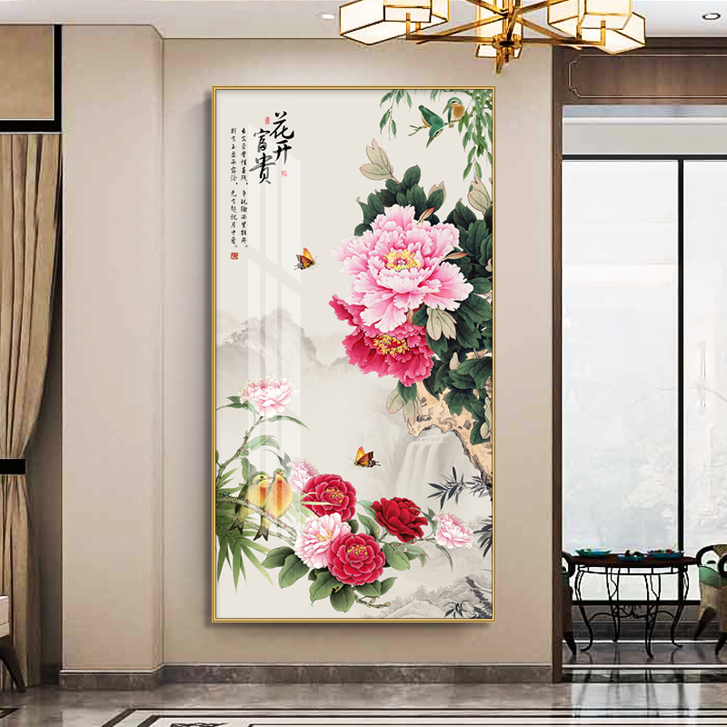 【花开富贵装饰画】顺丰发货牡丹花走廊过道玄关晶瓷镶钻墙面挂画