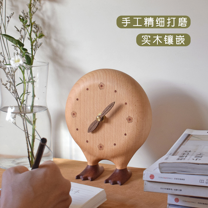 山舍 | 大脚钟 创意可爱实木 静音台钟 卧室床头桌面装饰摆件时钟