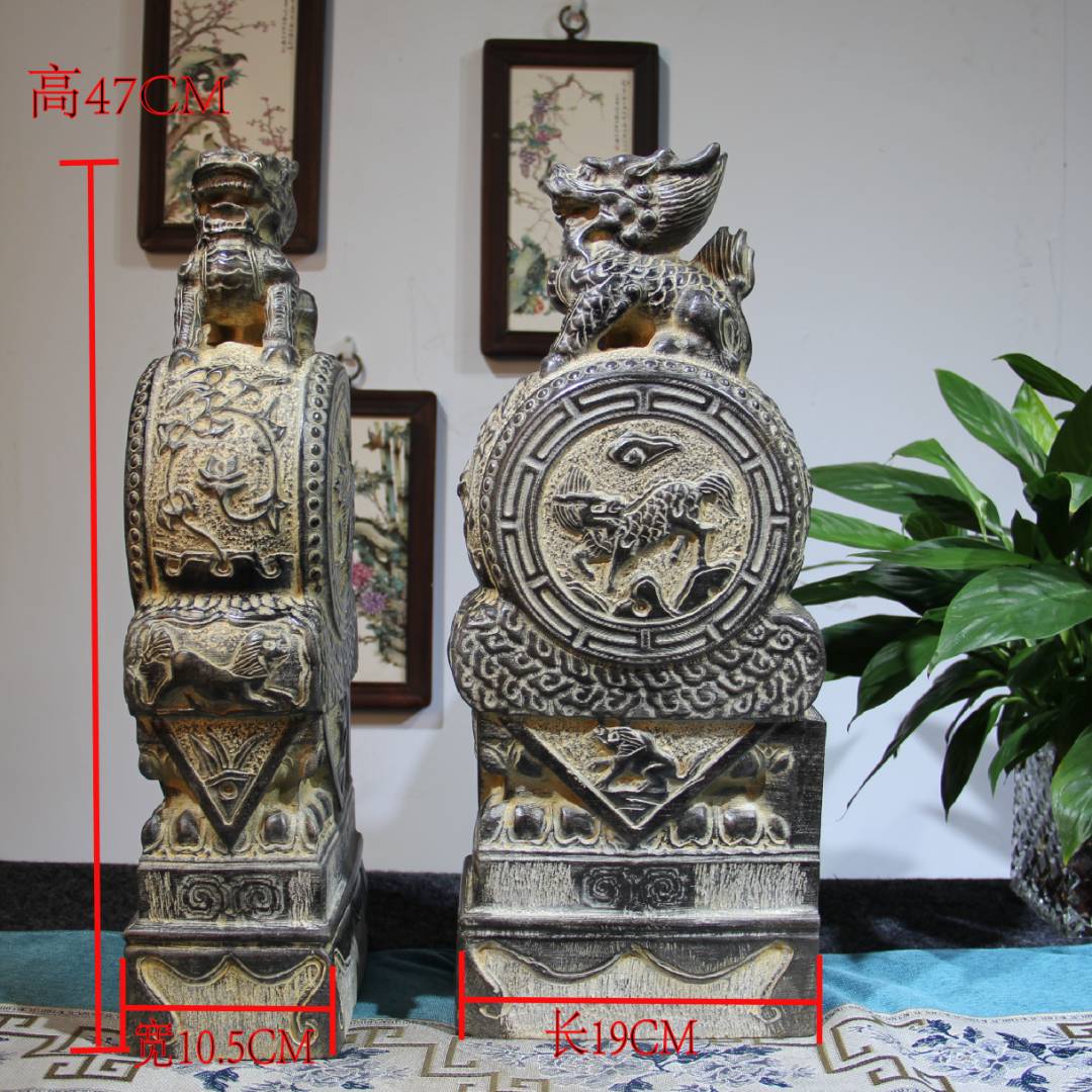 山西精美狮子青石石雕摆件动物雕塑摆设雕刻复古工艺品麒麟抱鼓