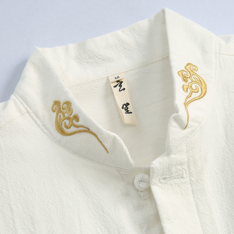 春季唐装男衬衣中式复古改良打底衫棉麻刺绣长袖衬衫男中国风男装