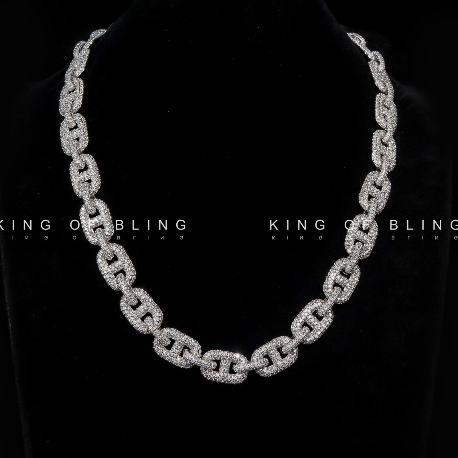 KING OF BLING 铜合金合成锆石项链 15MM日字泡泡链嘻哈潮流高端