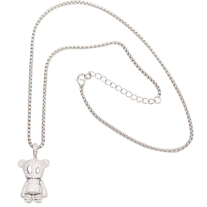 Dangerouspeople 钛钢项链 纸袋熊情侣款满钻小熊项链时尚坠链潮