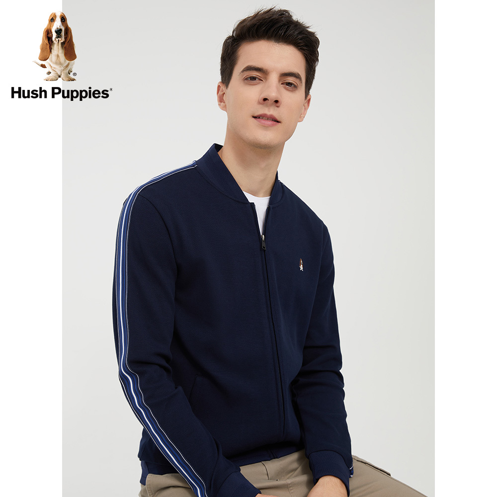 Hush Puppies暇步士男装2023春条纹纯棉棒球领卫衣外套|PC-22192D