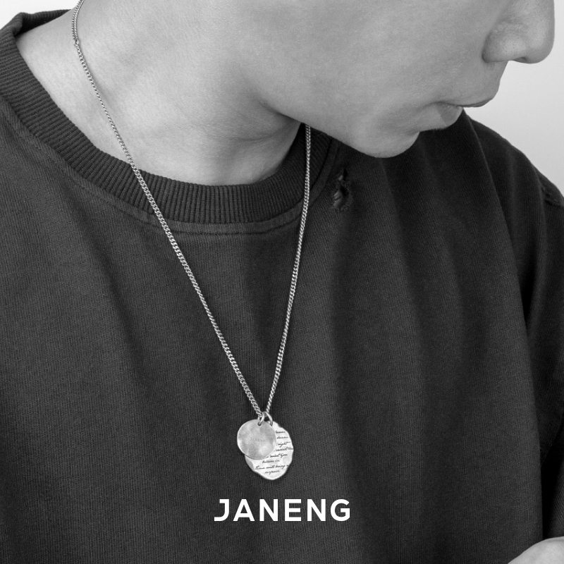 追岸/JANENG925银素款项链/吊坠做旧双牌吊坠复古中性暗黑风格