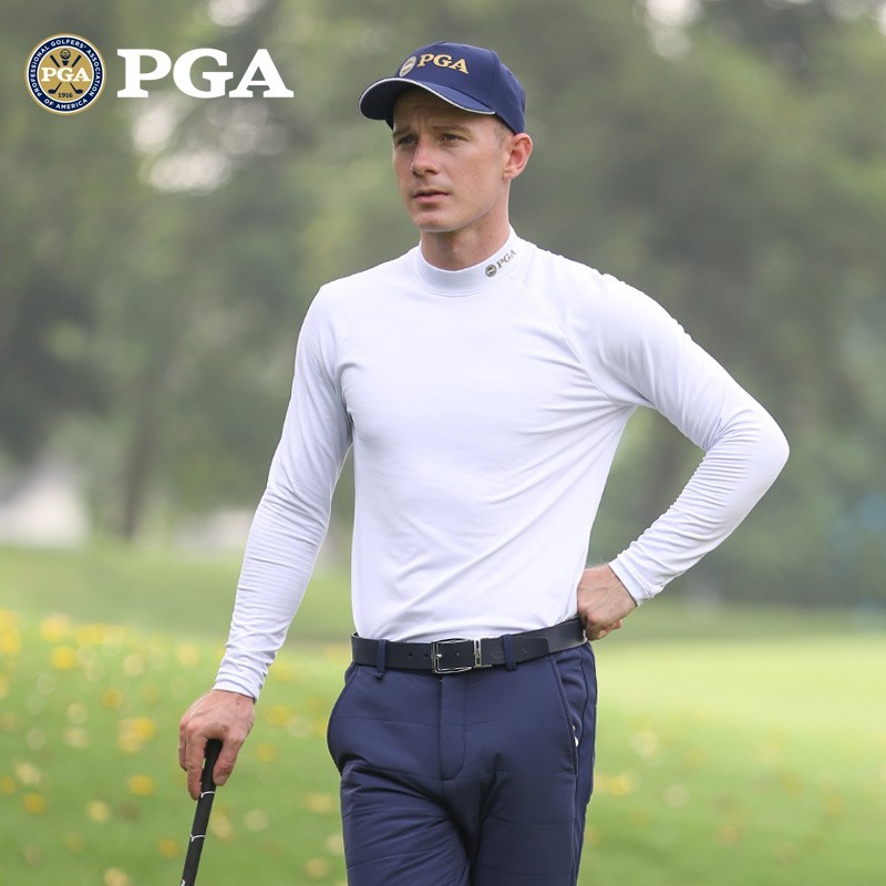 美国PGA 秋冬高尔夫服装 男士打底衫立领 磨绒保暖golf男装
