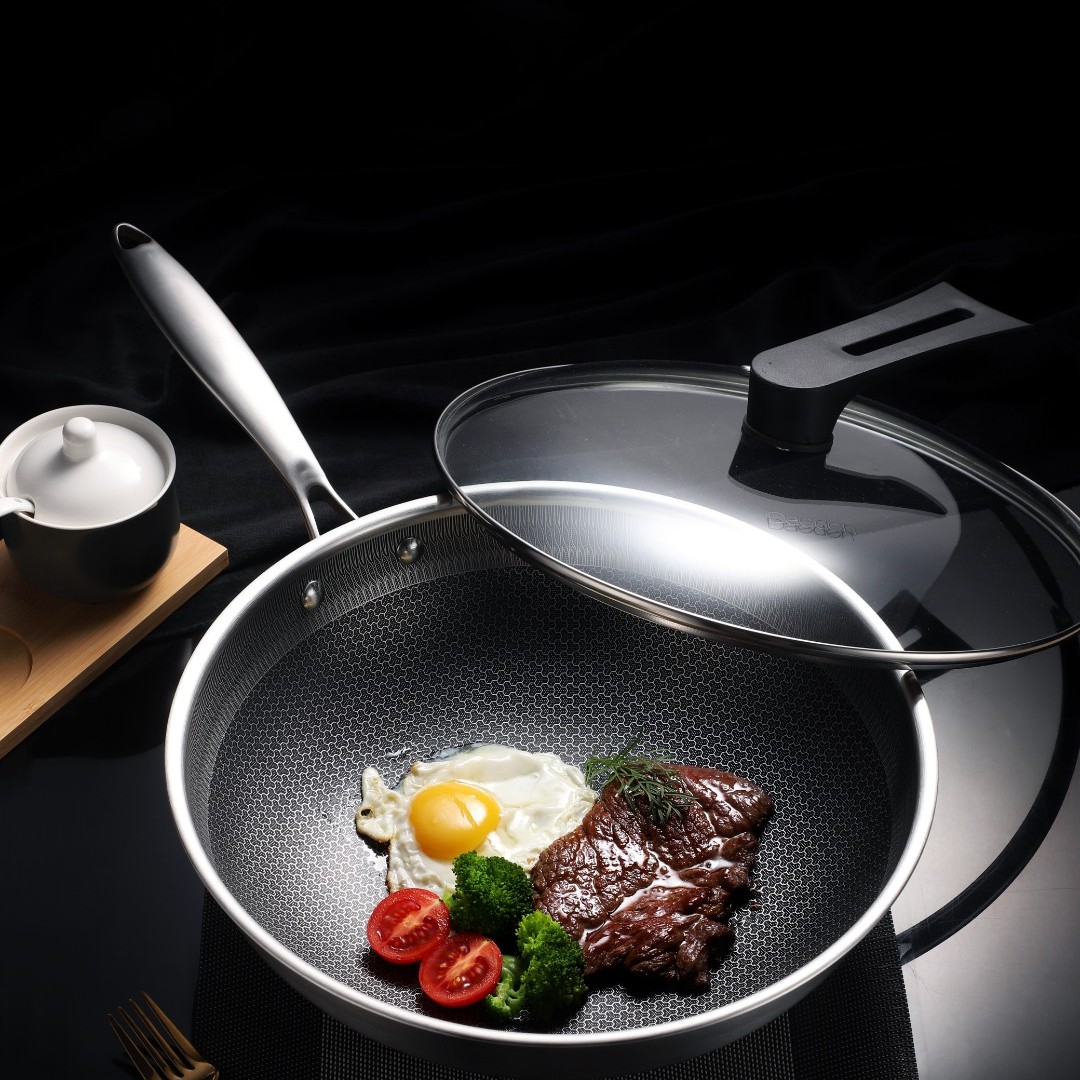 戴德316L不锈钢炒锅平底不粘锅家用燃气灶适用电磁炉专用炒菜锅