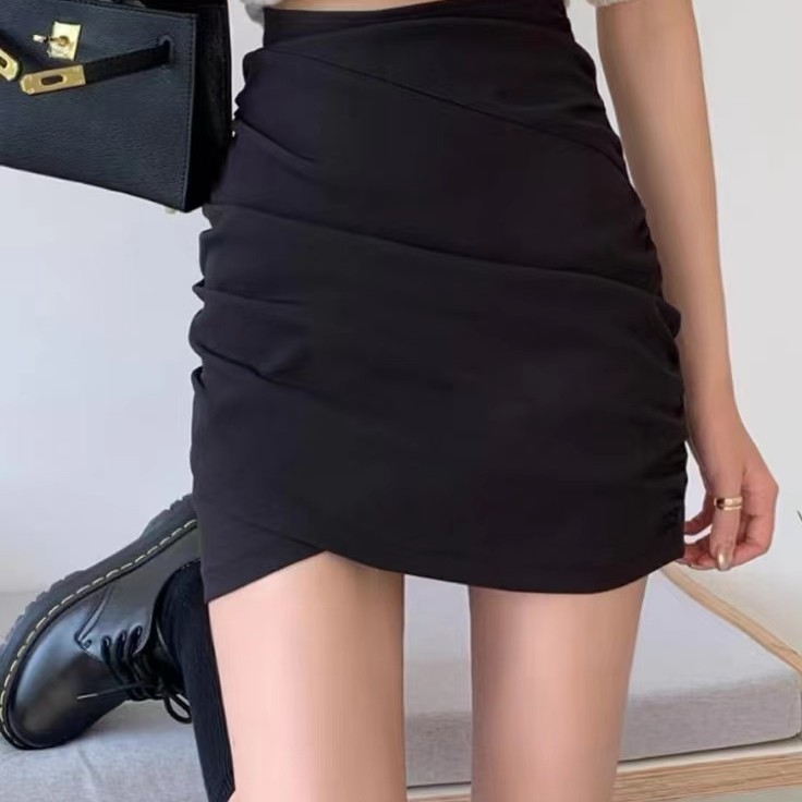 MM【长腿瘦腿美学】高腰褶皱包臀短裙女修身显瘦半身裙小个a字裙