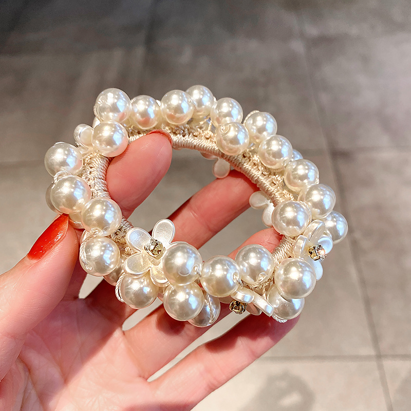 高端发饰2025气质花朵仿珍珠头绳丸子头半扎发发绳马尾发圈女韩国